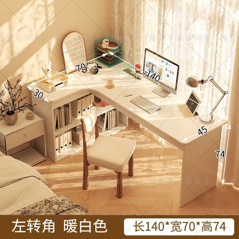 Corner desk bookshelf combo - all-in-one home study desk with drawers for students, high schoolers, and computer use