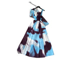 French riviera style printed dress - women's three-quarter sleeve, slim-fit, two-piece summer set with beaded detailing - elegant & professional