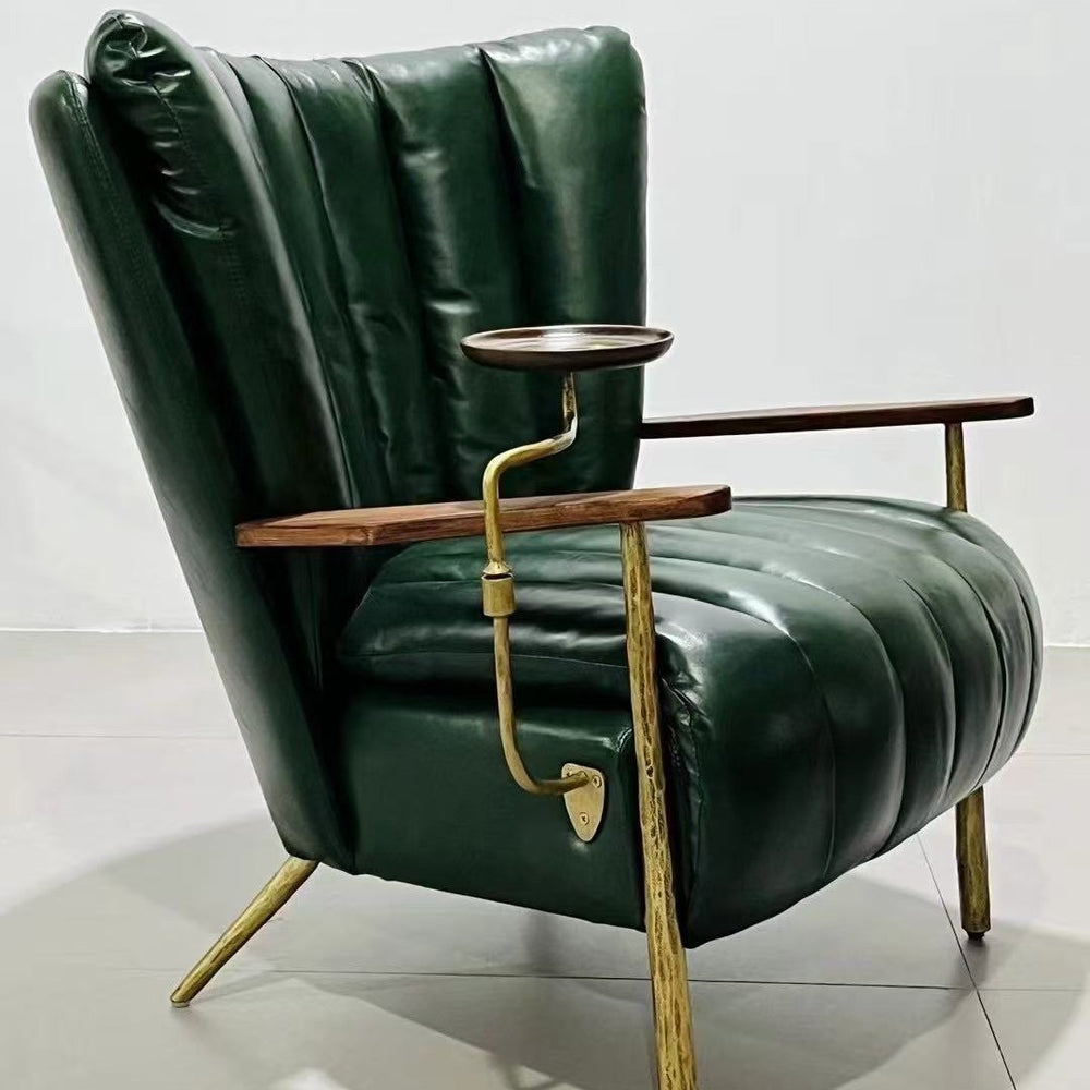 Vintage-style hand-forged solid wood armrest cigar chair, retro distressed leather single leisure chair, home design