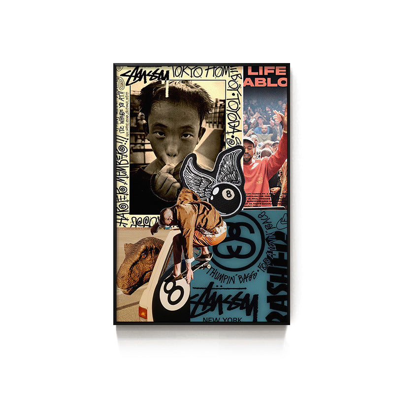 Black eight-ball billiard hall hanging picture billiard room club wall decoration painting creative graffiti trend chess and card club painting