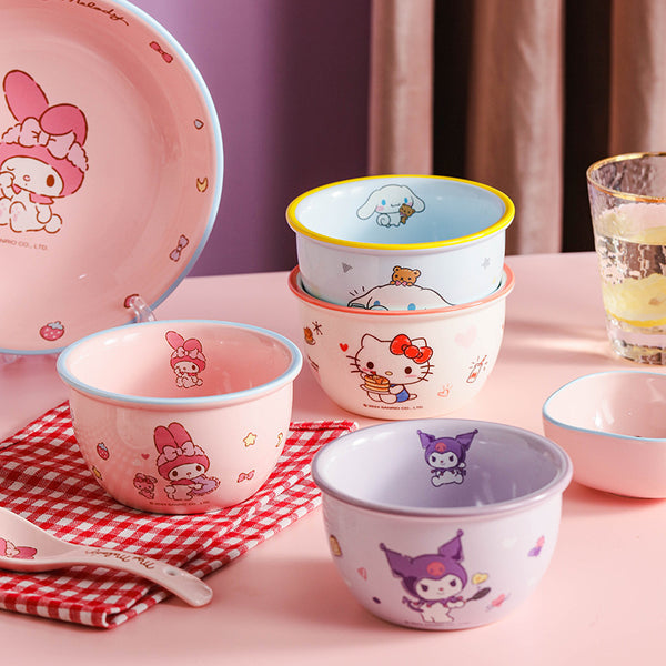 Sanrio Ceramic Bowl Household Eating Bowl HelloKitty Rice Bowl Soup Bowl Noodle Bowl Cute Girl Heart Tableware