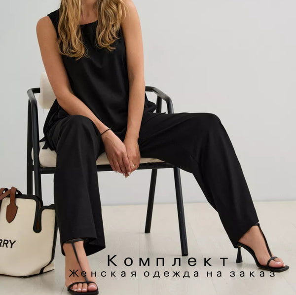 Комплект casual lace-up vest trousers loose two-piece set cotton and linen set women's European and American