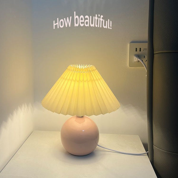 Nordic hardware pleated table lamp Nordic ins style bedroom bedside lamp net red light girl warm breastfeeding night light