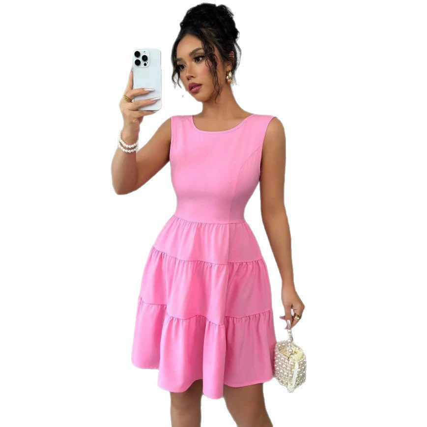 european and american cross-border bowknot backless sleeveless tank dress with cinched waist