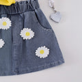 Ebay cross-border fashion girls' summer sleeveless yellow tank top + floral denim mini skirt ruffle set
