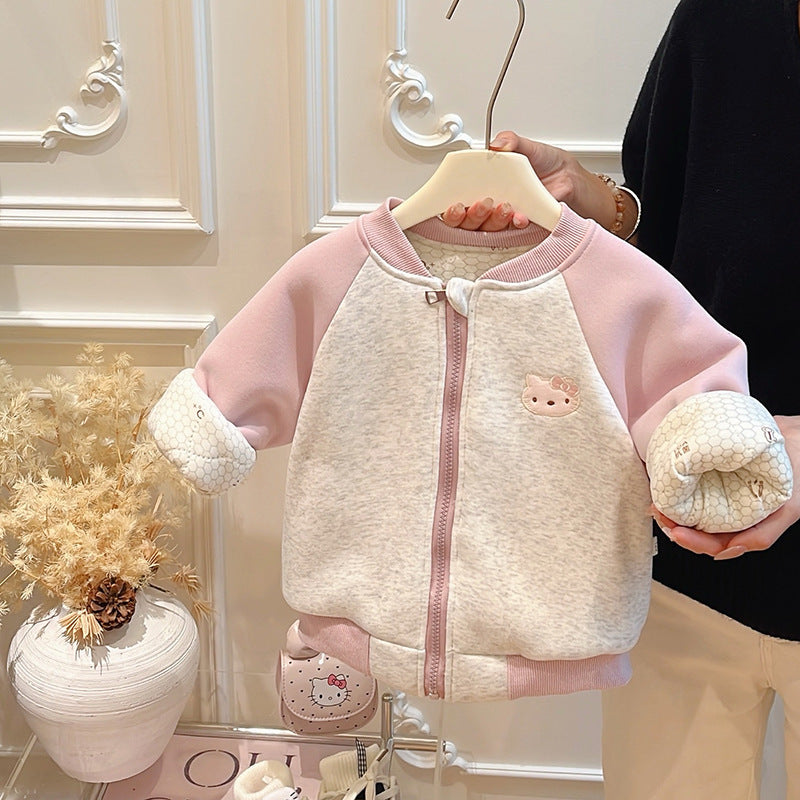 Autumn/winter girls' trendy three-layer quilted padded jacket, thickened baby girl outerwear, kids' warm clothing, casual fashion children's wear