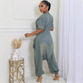European and american style loose-fit jumpsuit -  cross-border women's fashion - unique, oversized pocket, washed denim romper