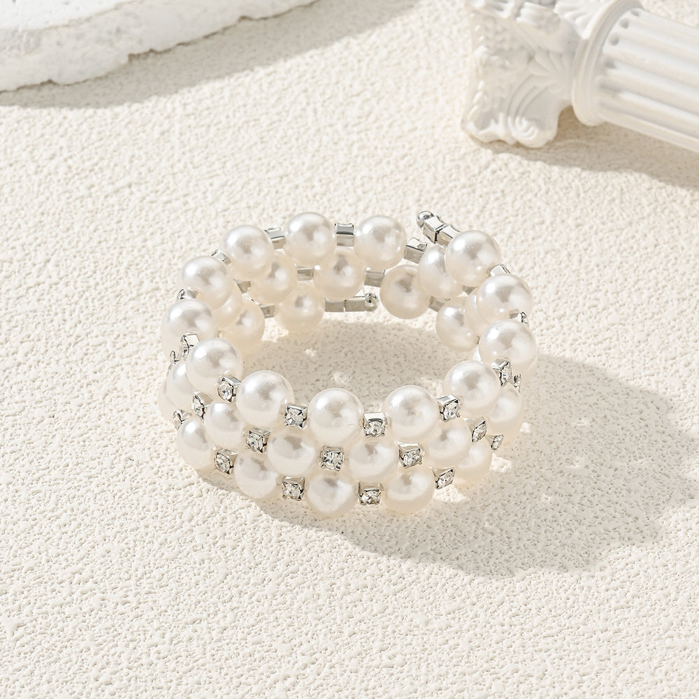 Pearl stacked bracelet set wholesale - cross-border bridal wedding light luxury high-end multi-layer adjustable stretch bracelet