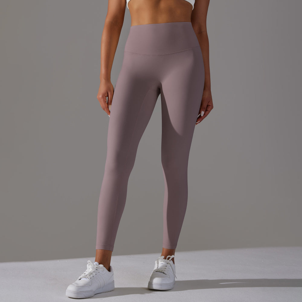 No awkward line double-sided brushed nude breathable yoga nine-point pants high waist hip lift peach tight sports fitness pants