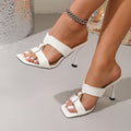 French chic white square-toe stiletto heel sandals - new summer collection with t-strap buckle detail