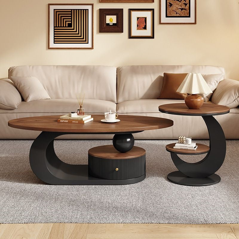 Second-hand style accessible luxury walnut color coffee table living room for home oval coffee table casual modern combination new arrival small coffee table