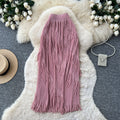Korean style tassel trim a-line midi skirt - women's 2026 summer high-waisted commute chic tassel skirt