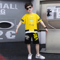 Boys' clothing set:  new kids' boys' sports short-sleeve two-piece outfit - trendy letter print for mid-to-large children