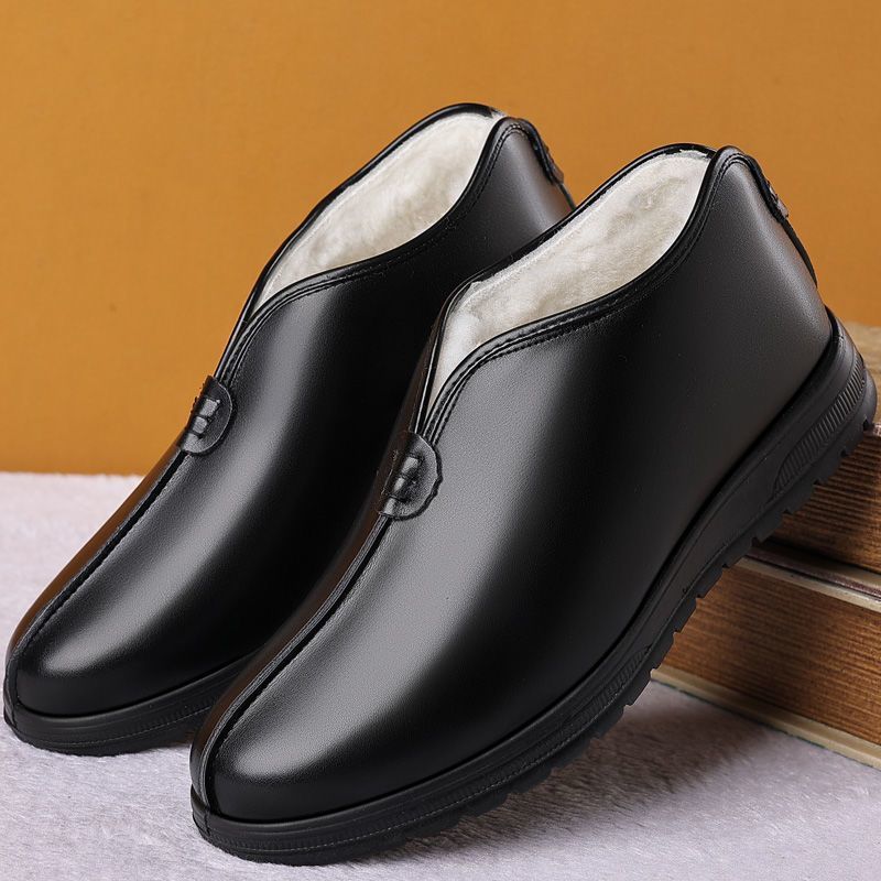 Men's winter warm cotton shoes - fleece lined, non-slip, casual high-top cotton shoes for men, elderly cotton shoes, men's leather cotton shoes for seniors