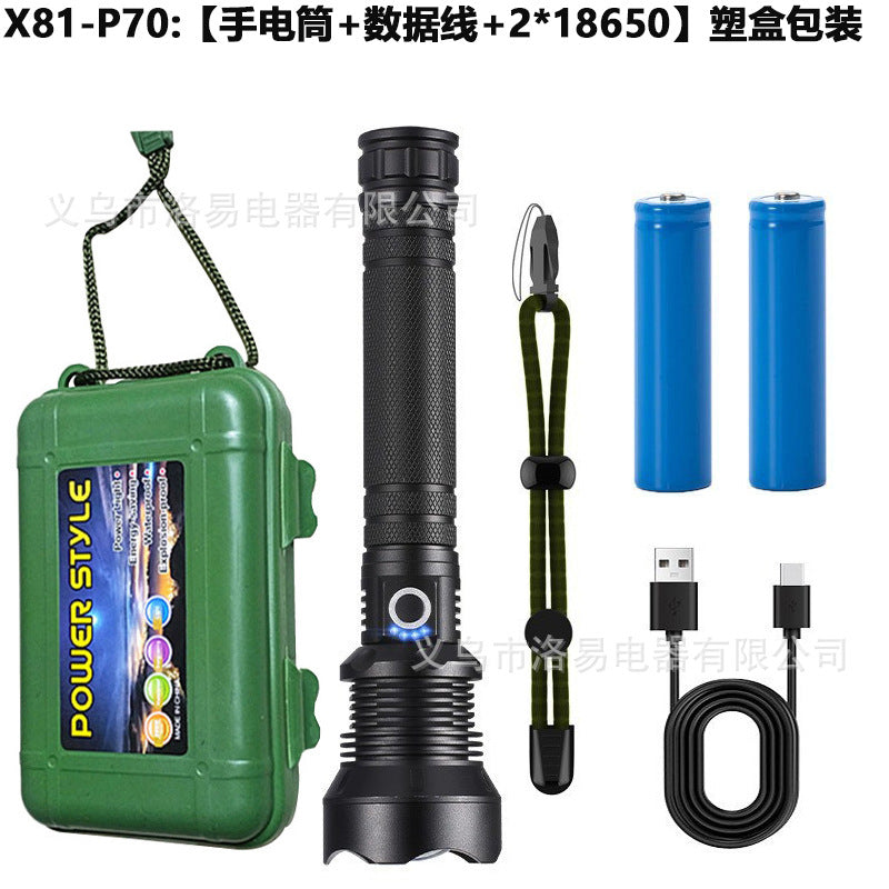 Cross-border P70 strong light flashlight electric display zoom led flashlight outdoor high-power aluminum alloy highlight flashlight