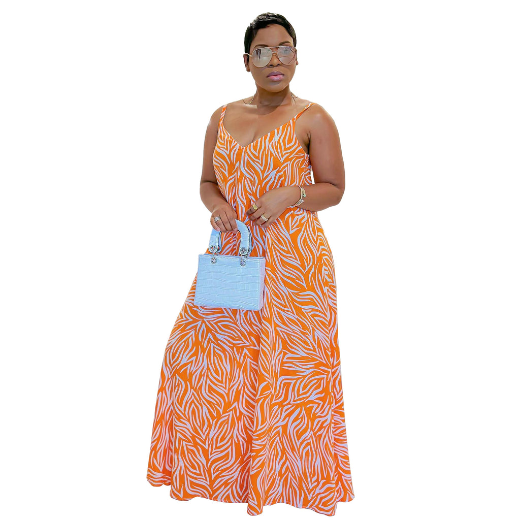 S10488 European and American, sexy, slim print, suspender large size loose V-neck dress, maternity dress, dress