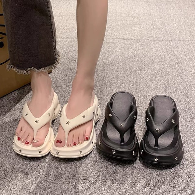 5cm thick sole flip flops women's summer outwear fashion height increasing women's shoes beach shoes women's 2024new arrivalnon-slip slippers