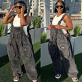 Fashion cross-border women's clothing  ins style stylish street large flap pocket pants loose suspender jeans