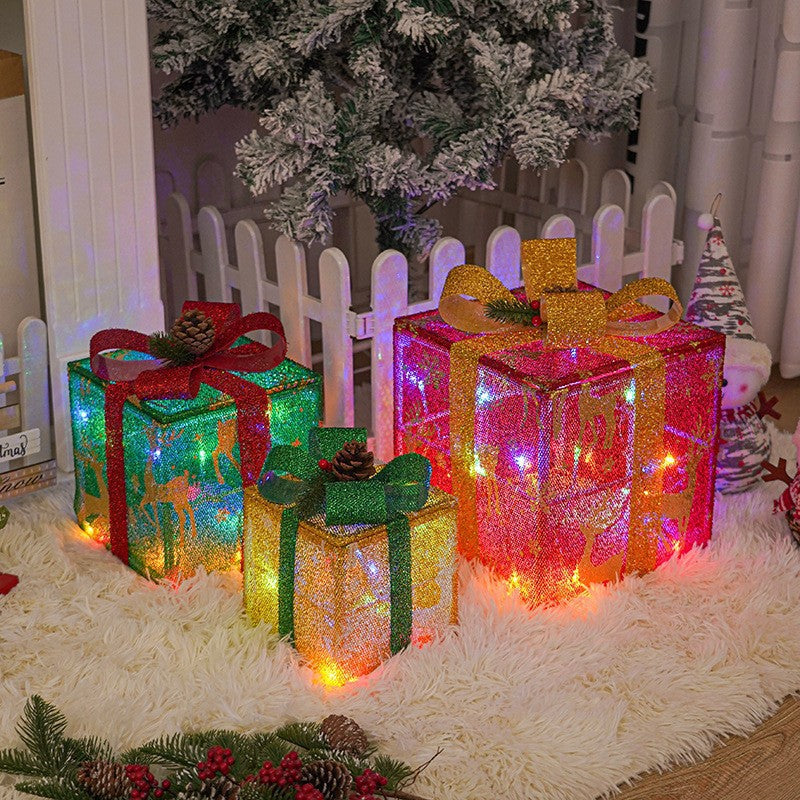2023 New Christmas Lights Christmas Gift Box Three-piece Set Christmas Products Birthday Party Decorative Props Ornament