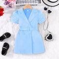 new summer collection: girls' solid color short-sleeve casual dress + belt two-piece set
