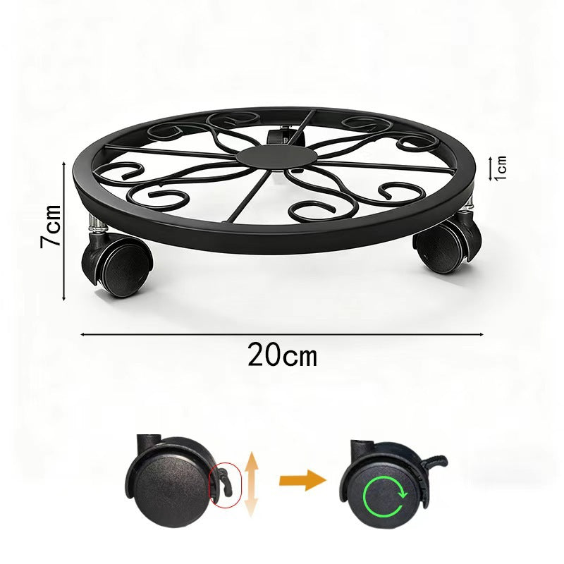 Metal movable flower pot tray wrought iron flower stand roller flower pot base universal wheel movable flower pot stand cross-border