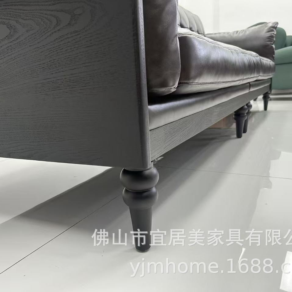 American genuine leather sofa, mid-century modern style, small apartment living room, new high-end solid wood french vintage kenney sofa for home use