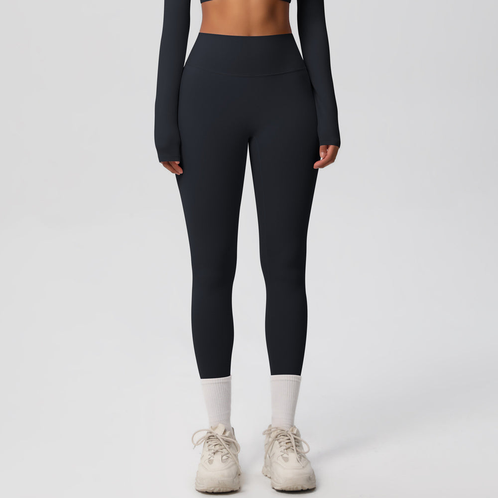 High-waisted, brushed nylon yoga pants with a cloud-like feel, designed for outdoor sports. these compression leggings are quick-drying and perfect for running and fitness. custom manufacturing available