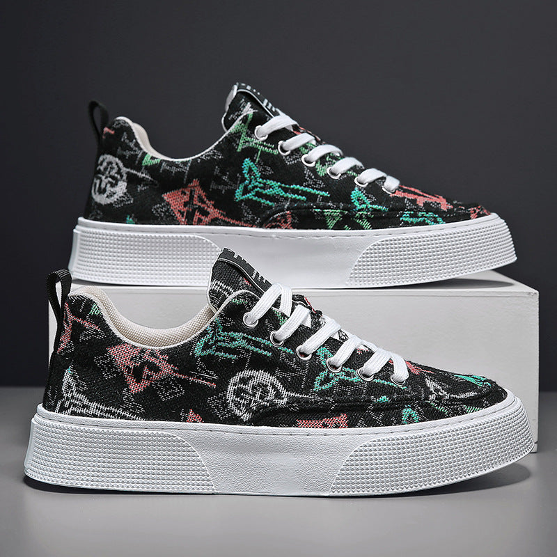 Men's spring 2026 new breathable canvas shoes - trendy, versatile, athletic & casual low-top sneakers with printed designs