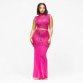 C7580 cross-border   fashionable women's hot-selling rhinestone mesh sleeveless two-piece dress set