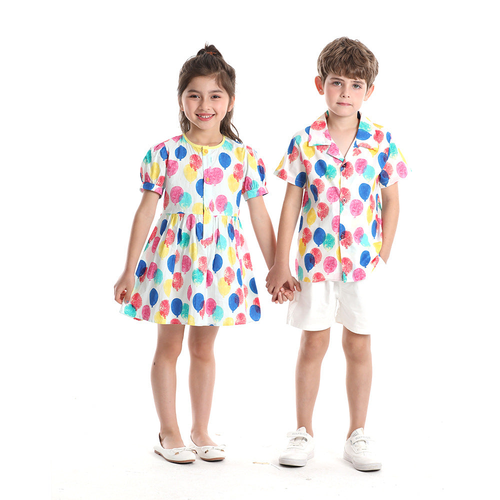 wholesale of spring/summer new boys' shirts: printed, short-sleeved, breathable children's shirts, cute baby boy clothing