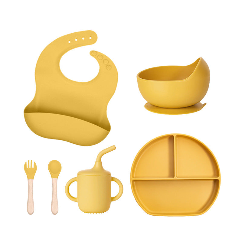 Children's tableware feeding set Baby silicone bowl Fork spoon Baby food supplement bowl Plate Food grade silicone plate