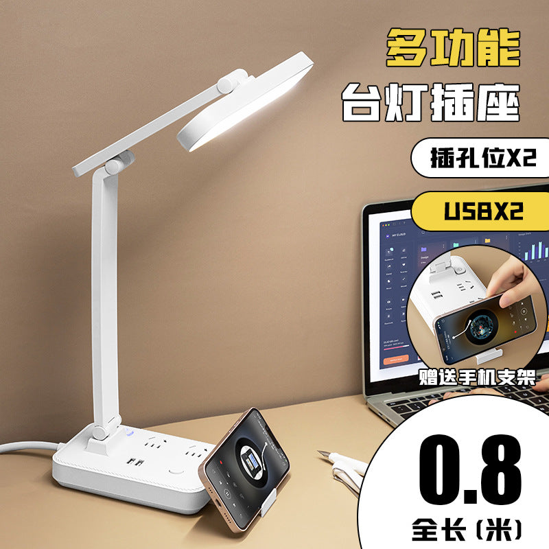 Multifunctional reading desk lamp with socket - study-specific, plug-in, eye protection, desk lamp for students, dorm room, bedside lamp with usb power strip