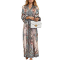 summer new women's clothing cross-border  fashion retro palace v-neck long sleeve printed swing dress