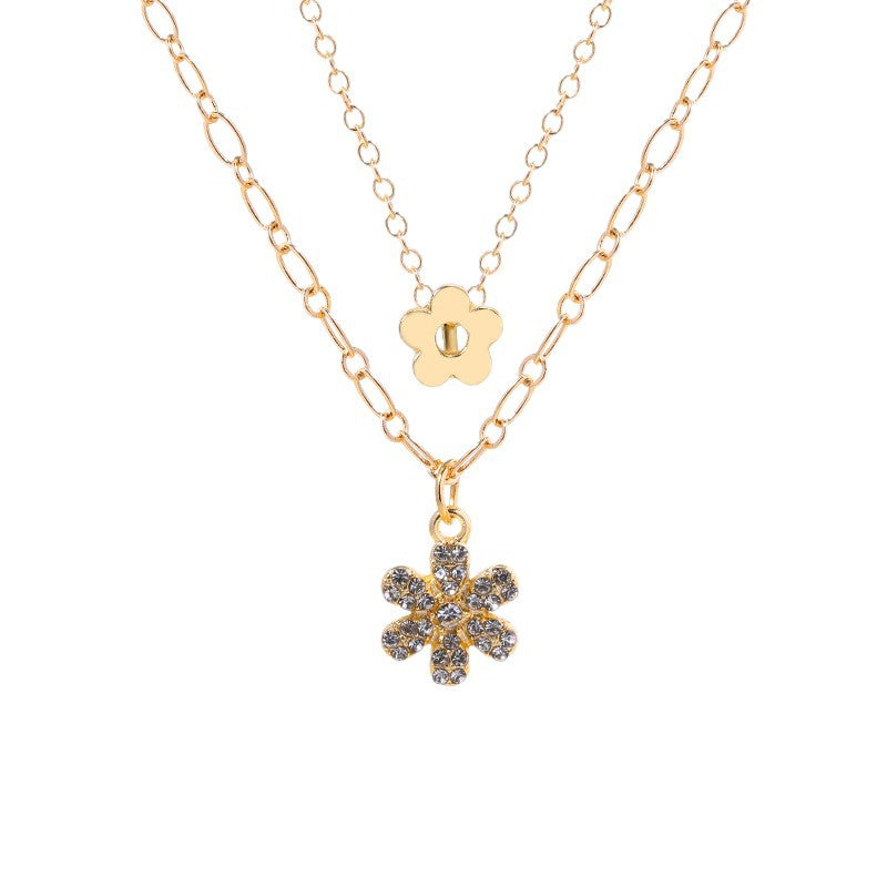 Wholesale diamond-encrusted choker necklace - european & american cross-border jewelry, minimalist versatile alloy flower pendant necklace for women, sweater chain