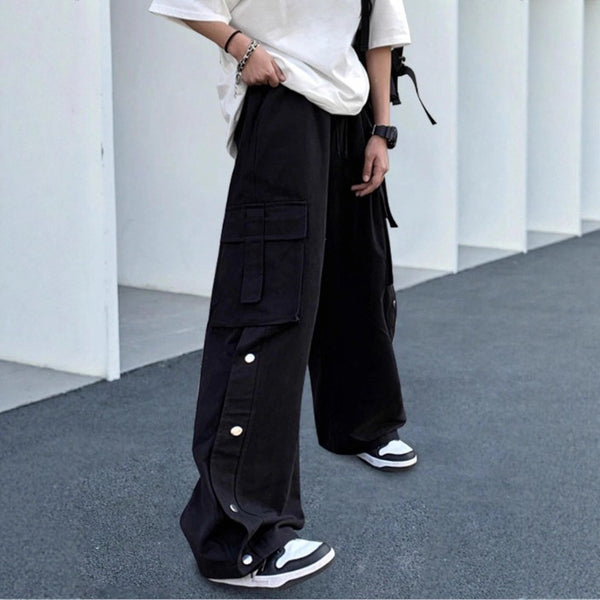 Europe and the United States  special 2025 new women's trousers elastic waist overalls Harajuku breasted straight casual trousers