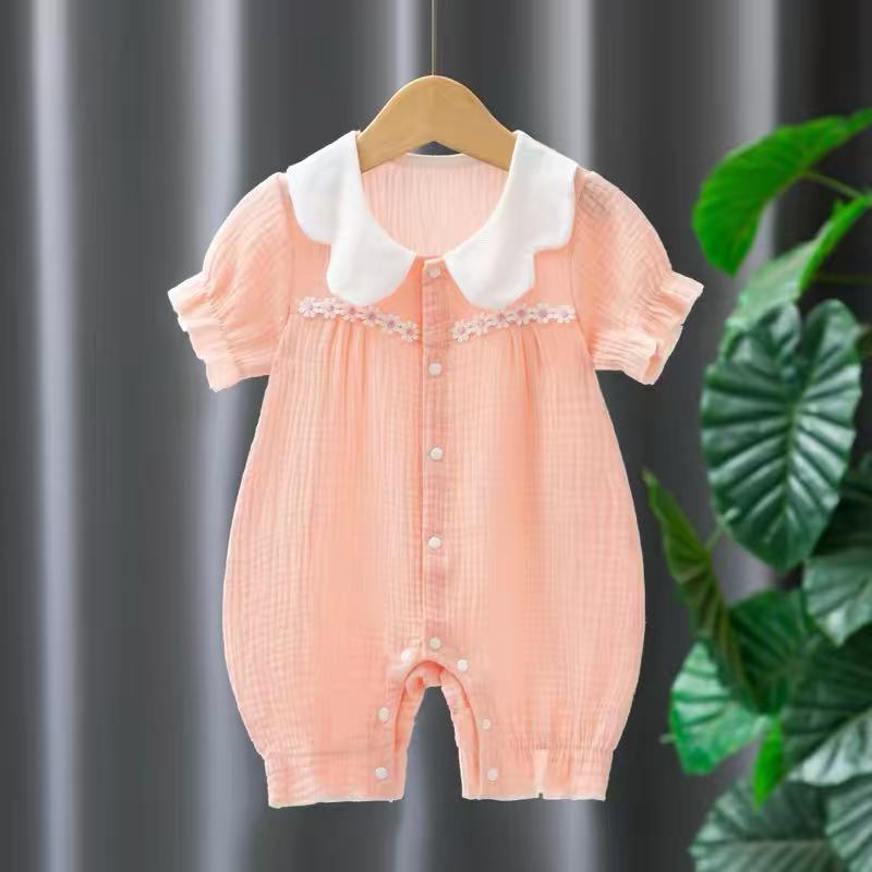 Summer romper for baby girls, short-sleeve princess style, newborn outfit, super cute crawling suit for outdoor wear