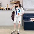 Girls' summer loose-fit short sleeve & shorts two-piece set -  new korean style girls' activewear top & shorts outfit