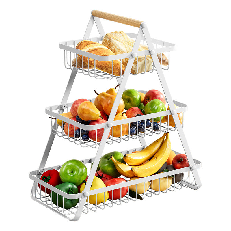 Customized wholesale wrought iron fruit basket removable double-layer vegetable fruit basket kitchen rack living room snack storage basket