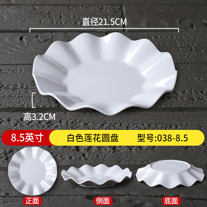 Melamine plate commercial hotel restaurant lace round plate resistant to falling cooking hot dish plate hotel creative cold dish snack plate