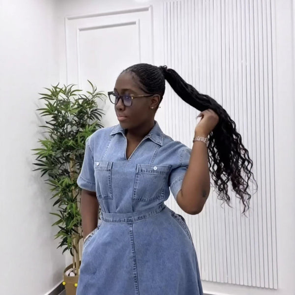 New casual denim suit, fashionable  foreign denim skirt suit, Korean blue V-neck loose two-piece set