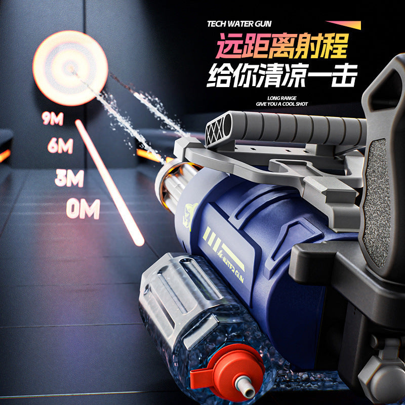 New ai-powered voice-activated double-barrel gatling electric water gun - high-pressure pulse, rotating, flashing, boy's toy