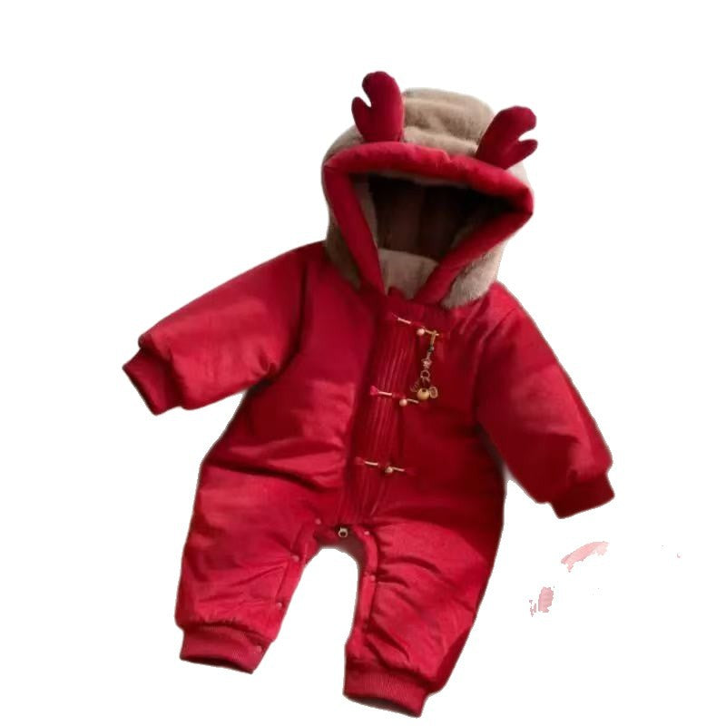 Newborn cute romper baby winter onesie - thickened cartoon crawling suit for autumn and winter, suitable for both boys and girls