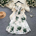 French riviera style printed cami dress - women's summer soft & chic white a-line dress - slim fit, figure-flattering, elegant maxi dress