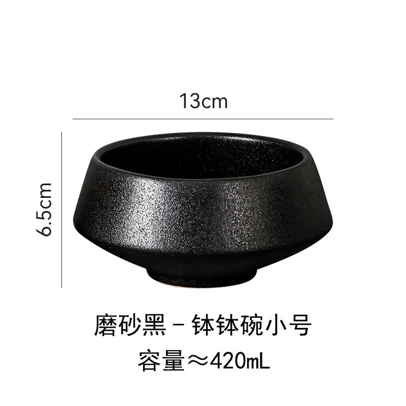 Ins creative ceramic rice bowl black frosted high-leg for home soup bowl restaurant noodle bowl dessert bowl ceramic tableware