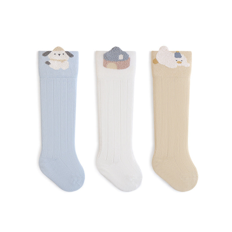Babylon kids' knee-high socks, 3-pair pack, class a animal-themed infant socks, combed cotton, seamless baby socks