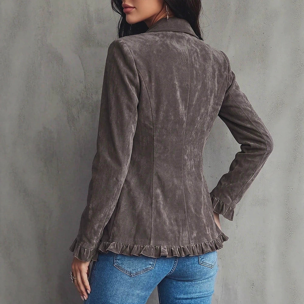 European and american cross-border exclusive: autumn/winter retro casual blazer with ruffle trim, slim-fit, and figure-flattering women's cropped jacket