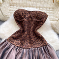 Pure desire sexy sleeveless leopard print patchwork waist mesh puffy dress women's autumhot girltube top skirt