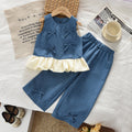 summer new girls' denim-style outfit: bowknot patchwork tank top and pants two-piece set - european & american style, cross-border fashion