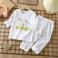 Kids' 100% cotton loungewear set - lightweight, breathable, three-quarter sleeve, air conditioning suit for boys and girls, baby summer long-sleeve pajamas