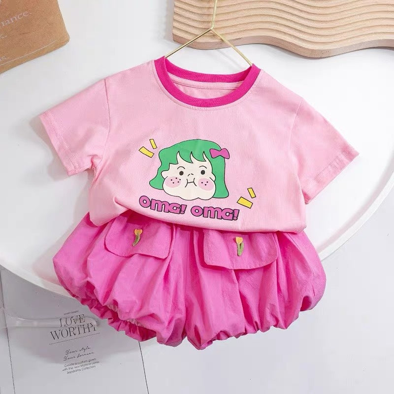 Girls' summer outfit  new style: baby girl short-sleeve, trendy and versatile shorts two-piece set - wholesale supply